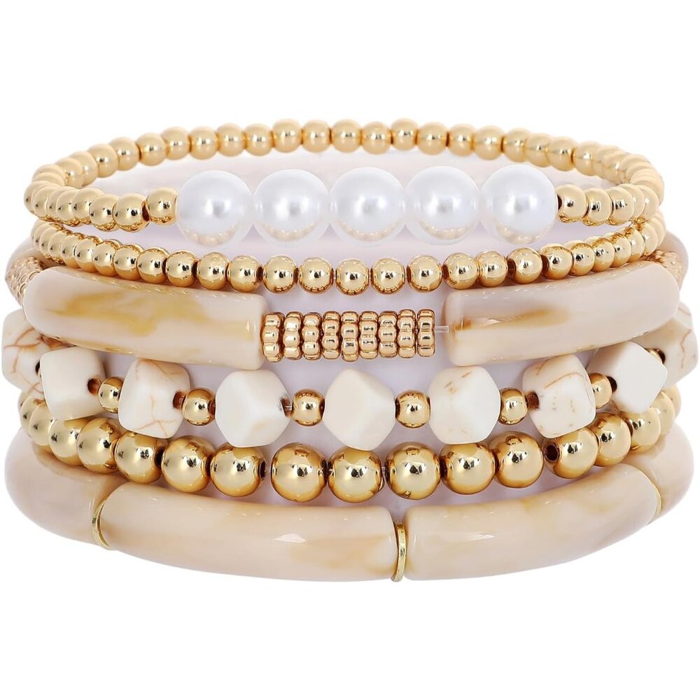 Simple Beaded Gold Plated Bangles Bracelet Chunky Bamboo Tube Curved Stacking Cl